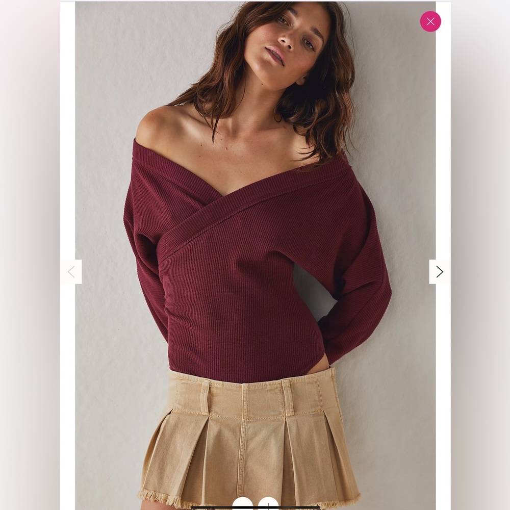 Free People Burgundy Off-Shoulder Bodysuit